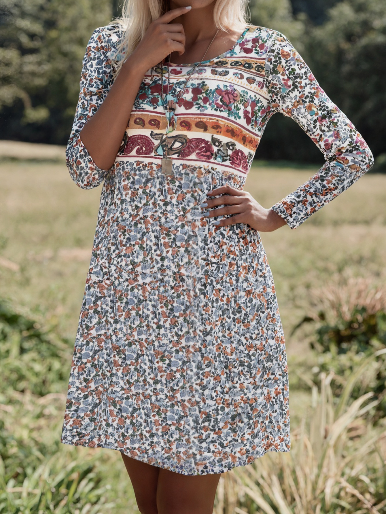 Women's Autumn New Floral Printed Casual & Versatile Plus - Size Dress-YL23450