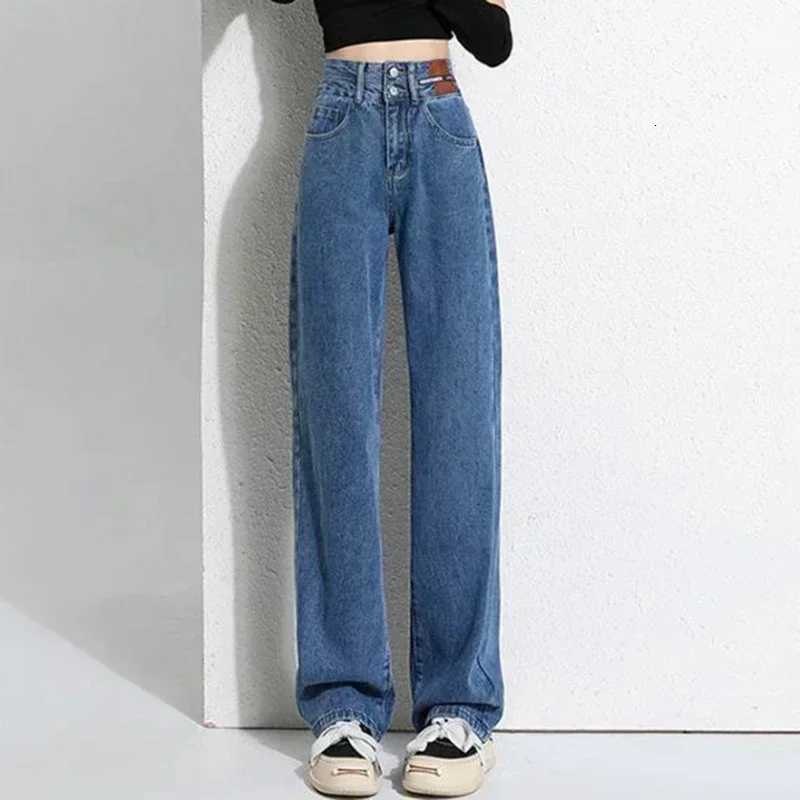 New Woman Korean Double Buckle Design Jeans Female Winter Snow Warm Thermal Plush Pants Girls Popular High Waist Denim TrousersT251013