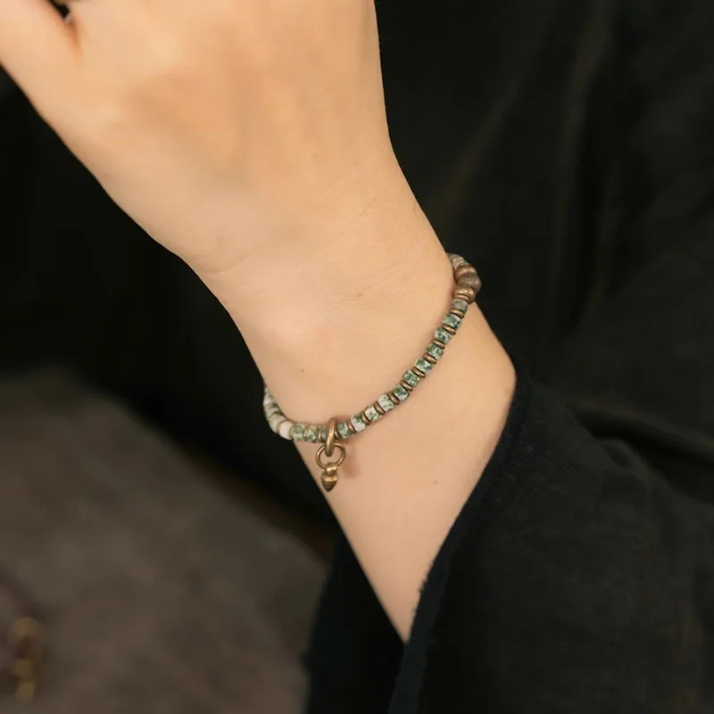 Natural Picture Stone Mixed Metal Brass Blue Spot Beaded Strand Bracelet Simple One Row Vajar Charm Black Dainty Couple Jewelry 251010
