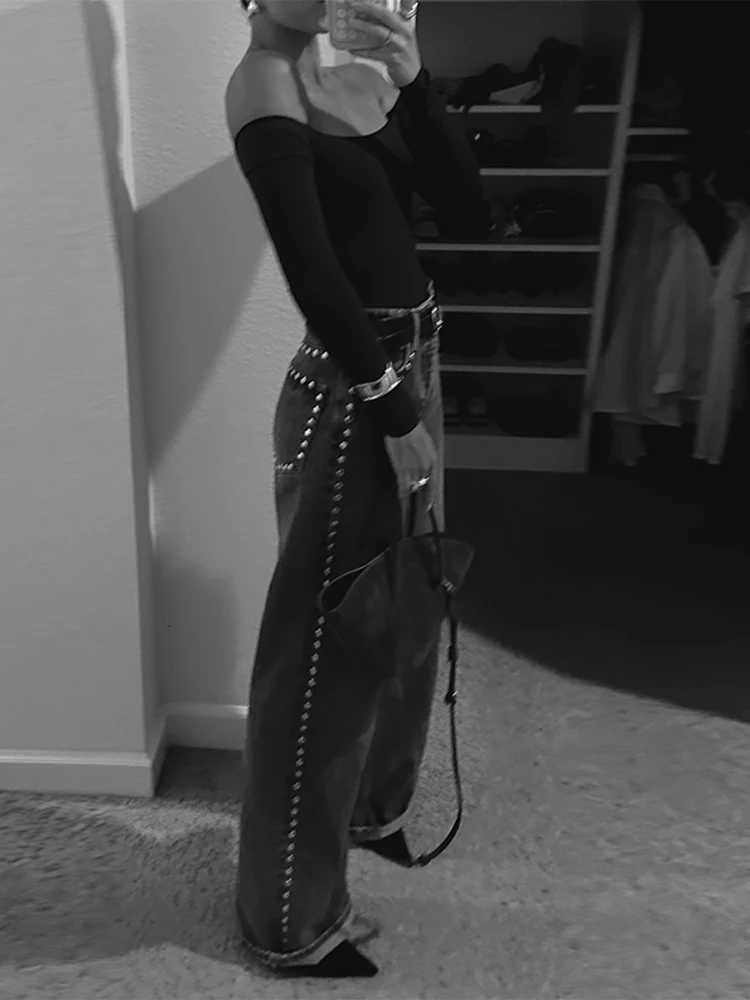 Metal Loose Solid Color Jeans Woman Casual Straight High Waist Long Pants Street Fashion Baggy Womens New Versatile JeansT251013