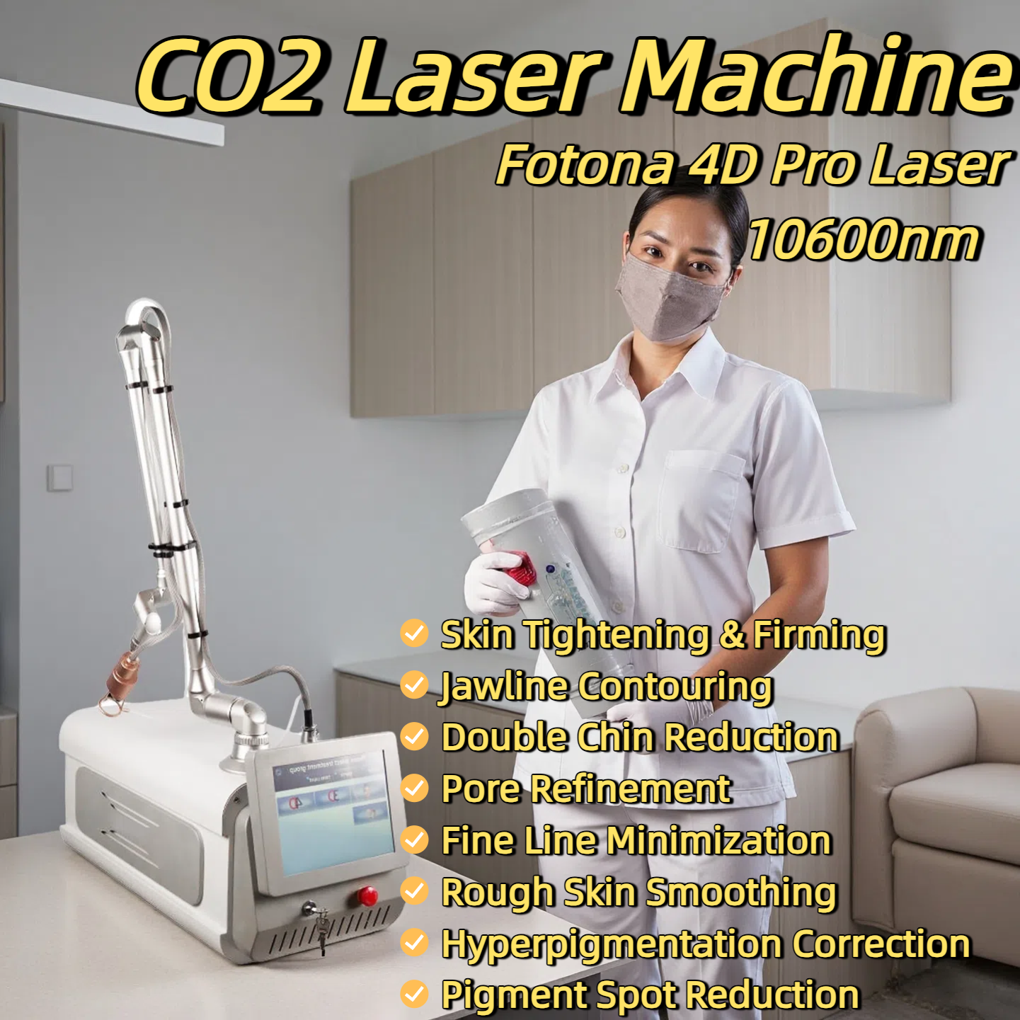 Fotona 4D Fractional CO2 Laser Beauty Device Double Chin Reduction Rough Skin Smoothing Pore Refinement Pigment Spot Reduction Skin Tightening Vaginal