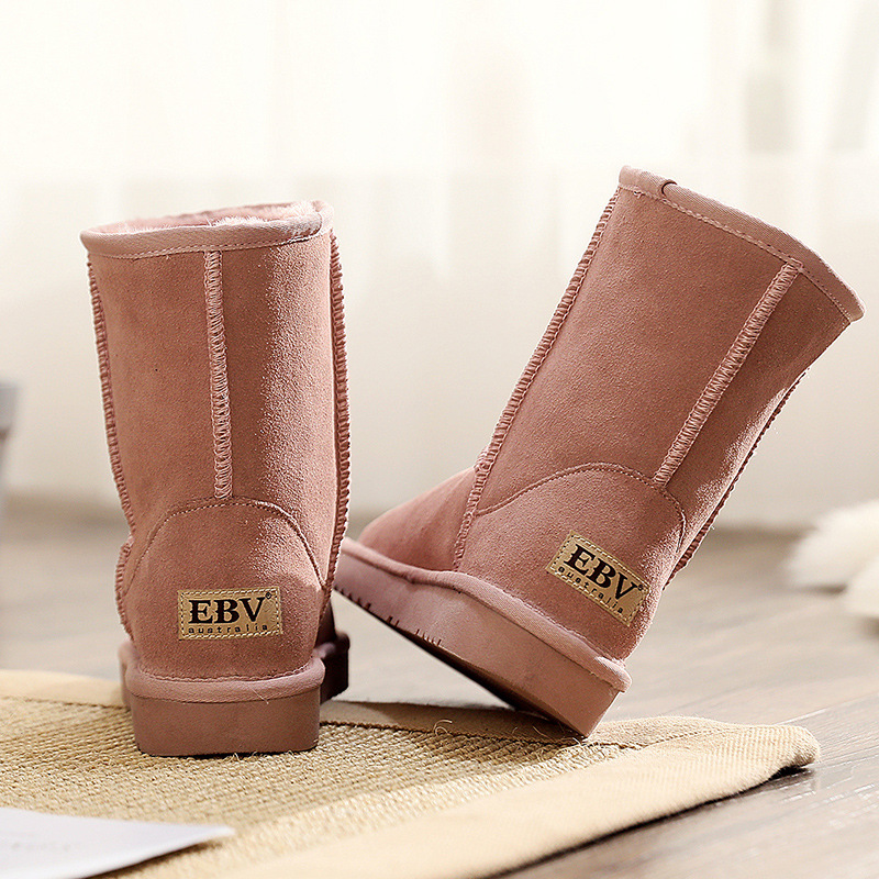 Free Shipping Ugg Boots Women'S Mid-Barrel Cowhide Warm Non-Slip Velvet Thickened Bread Shoes Cotton Shoes Go With Everything