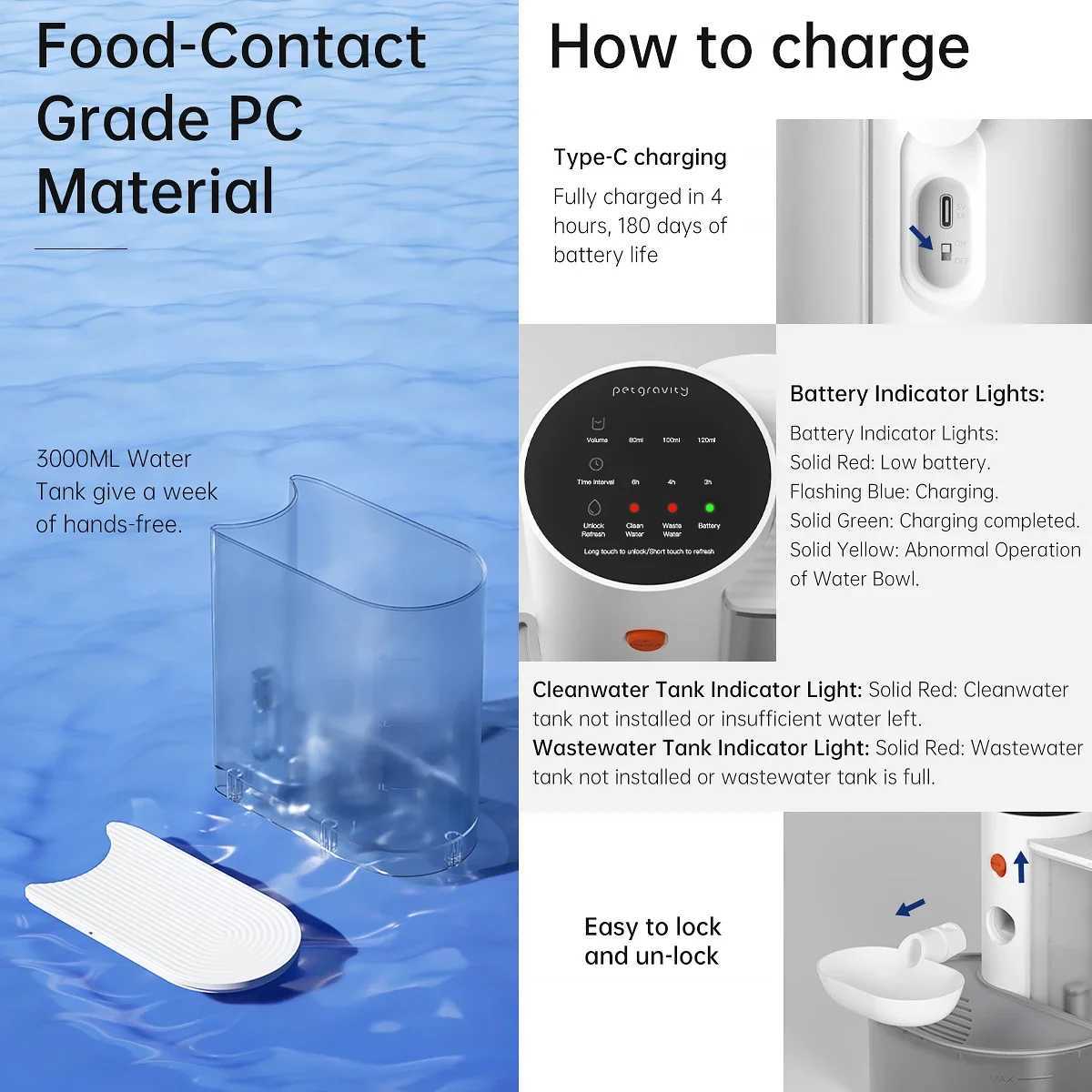 Dispenser Cat Water Fountain Moving Water Unplugged Automatic Water Feeder Pet Dog Drinker Pet Feeder Cat Fountain C251013