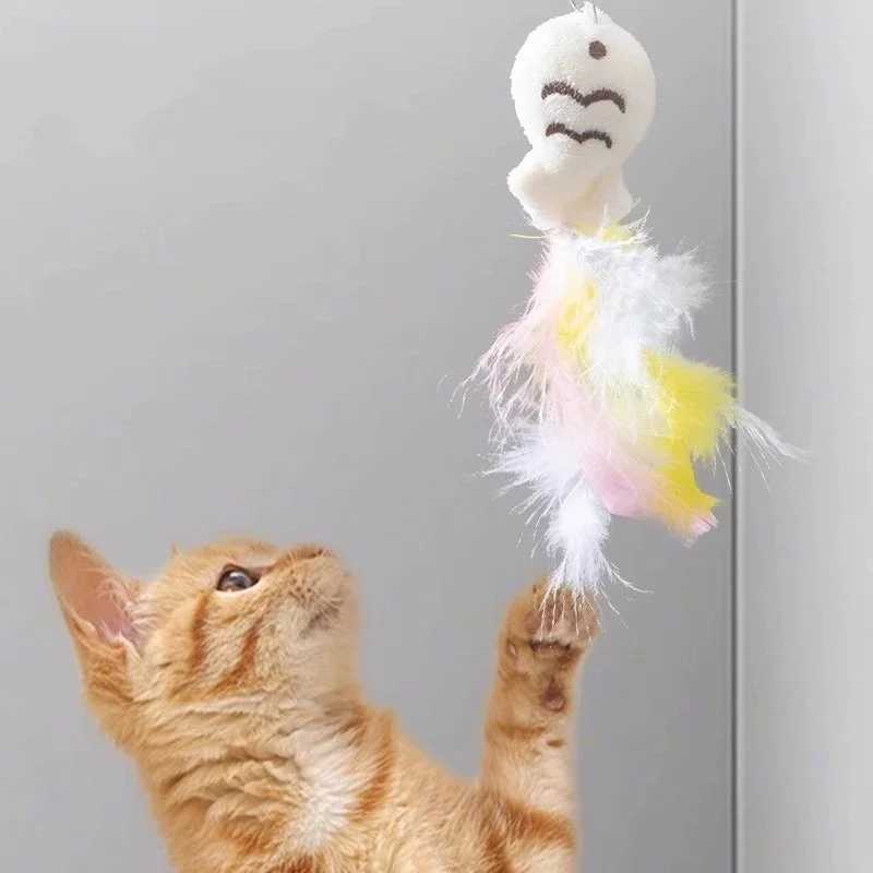 New cat funny cat stick steel wire long pole feather cute cat toy kitten fishing rotating selfpleasure pet toy C2510131