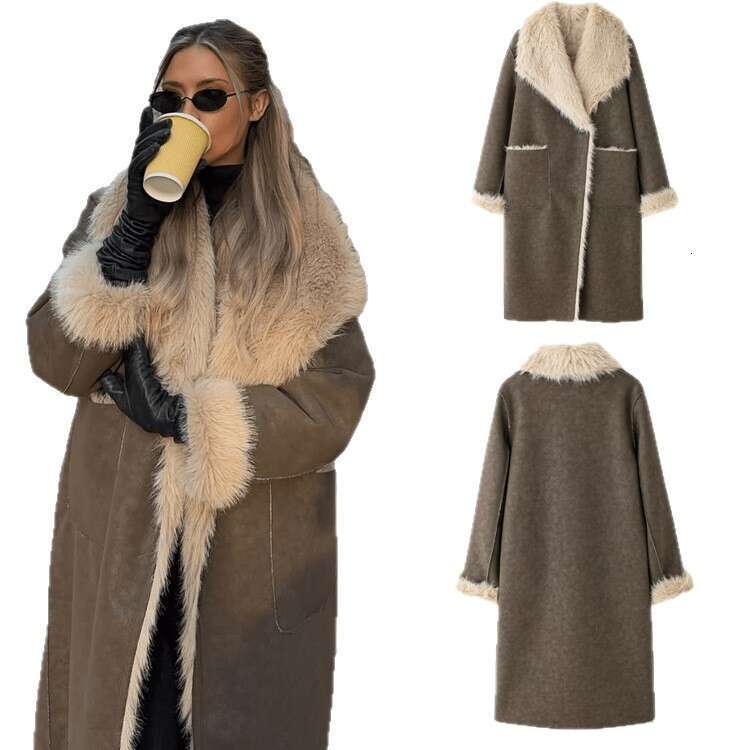 Autumn And Winter Style Women's Double-Sided Reversible Long Coat Fur Jacket B5