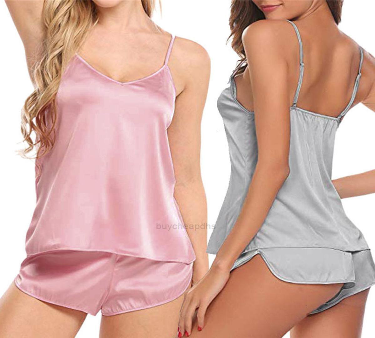 Shorts Sexy women Silk Pajama Sets Thin Camisole Sleepwear Solid Color Tank Top Nightclothes lingeries women sleepwear wXH25YJ2727272