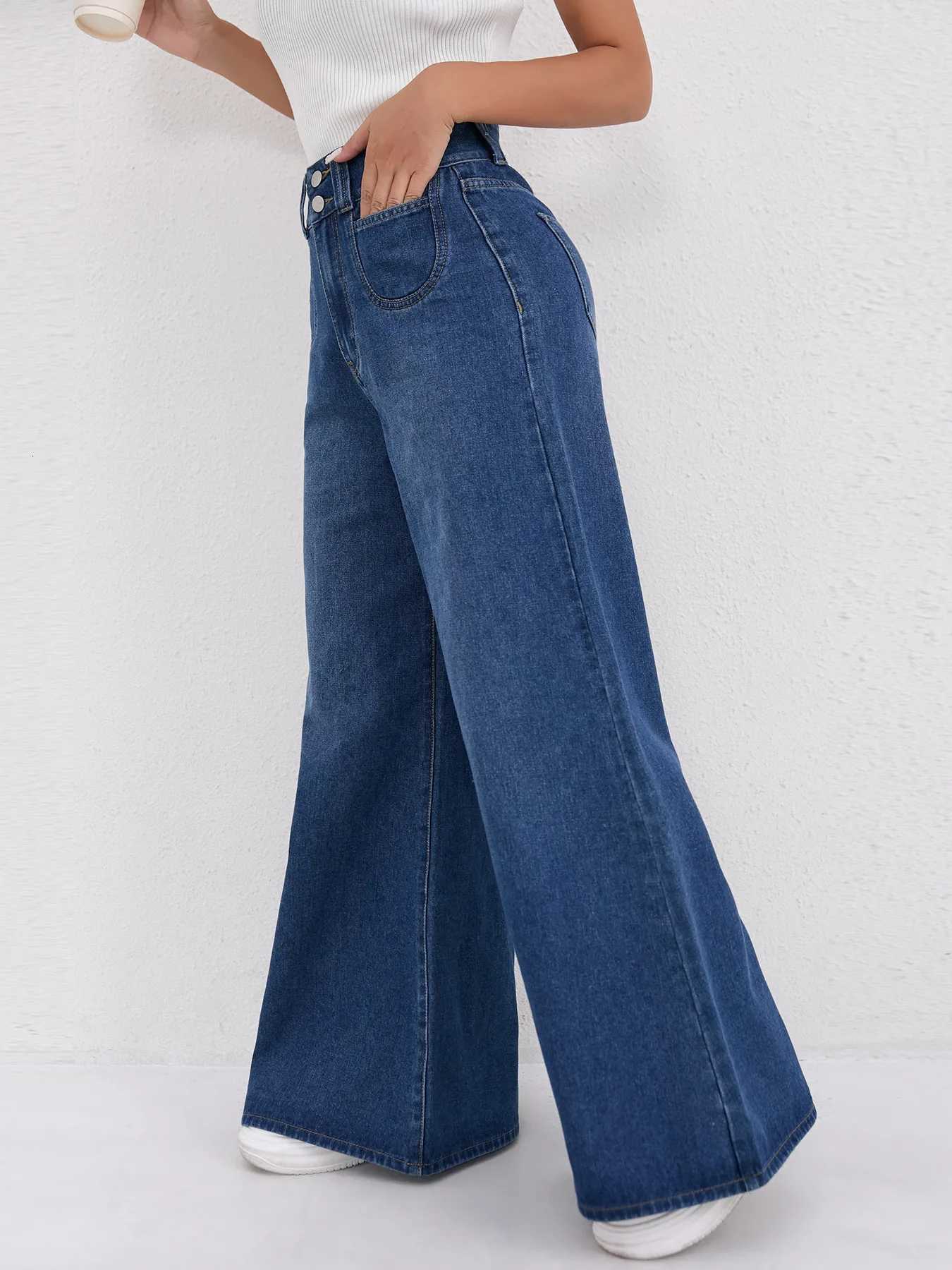 Koreanstyle Loose Wideleg Jeans New Four Seasons Fashionable and Versatile Highwaisted Casual Floorlength Jeans for WomenT251013