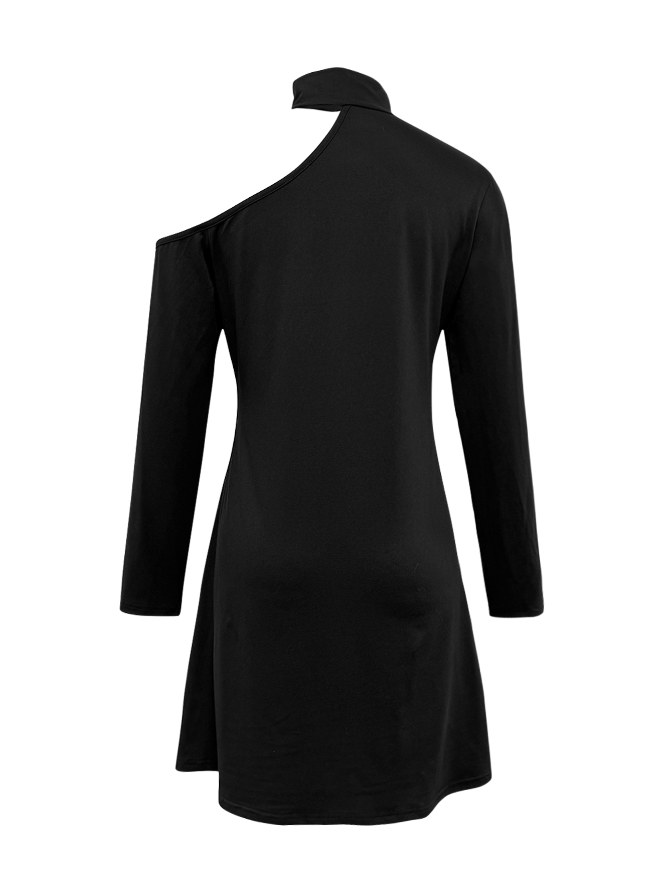 Women's Autumn Winter Fashion Office - Style Dress - Elegant Minimalist Cutout Shoulder Long - Sleeve Black Dress-CF55092