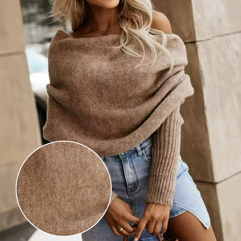 Women's Tops & Tees-Women's Long-Sleeve Shawl-Style Knit Top, Premium Craftsmanship Loose Elegant Blouse-301