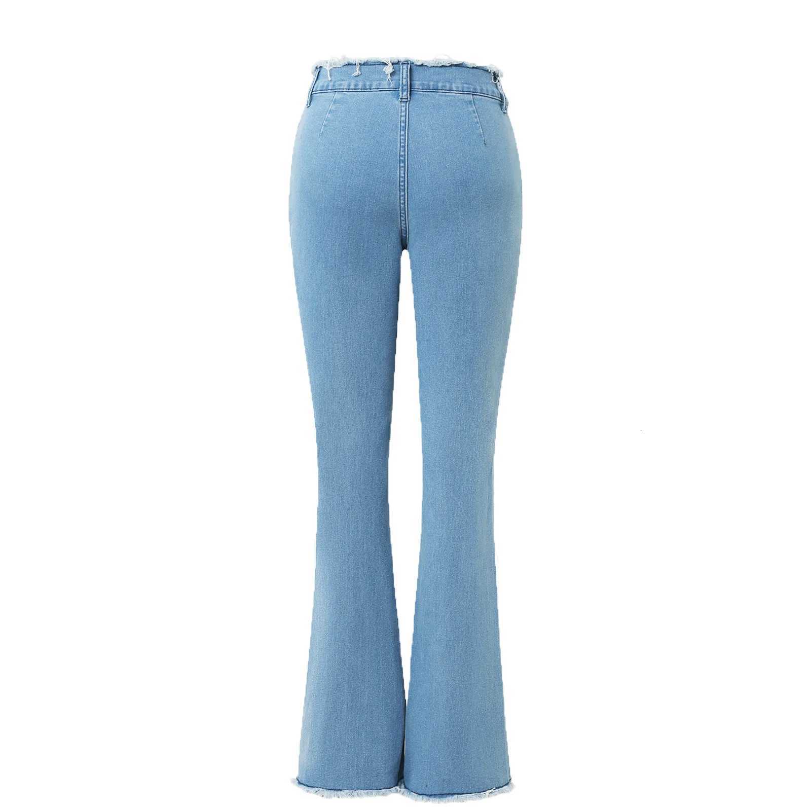 2024 Summer New Womens MidWaist Raw Edge Skinny Jeans Fashion Slim Fit Stretch Denim Boot Cut Flared Pants Casual TrousersT251013