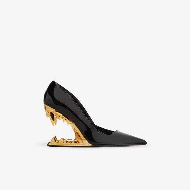 25 New Style Pointed Toe Moccasin Slip-On Metal Teeth High Heel Fashionable Single Shoes Irregular Heel Large Size Women's Shoes T251013