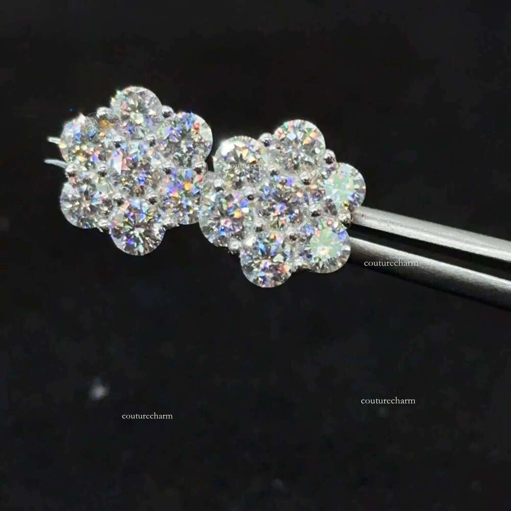 Read to Ship D VVS Moissanite Stud Sterling Sier 10k 14k Plated Hip Hop Earrings Earring Flower Ear Rings