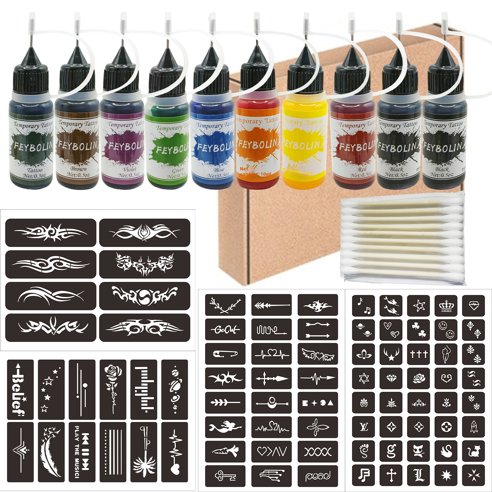 Temporary Tattoo Ink and Stencils for Adults Teens Kids, Temporary Tattoo Kit Skin Friendly