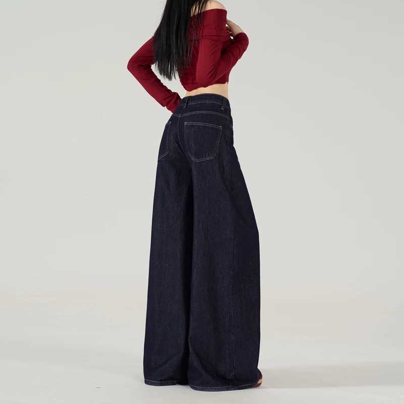 New Loose Casual Straight Leg Jeans for Women Trendy Denim Trousers Wide Leg Comfortable BlueT251013