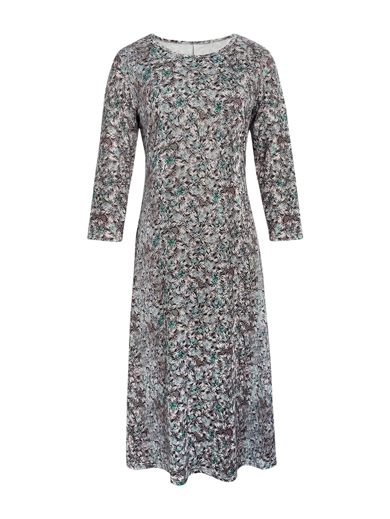 Women's Autumn New Fashion Mom - Style Casual All - Over Printed Midi Dress-CF53859