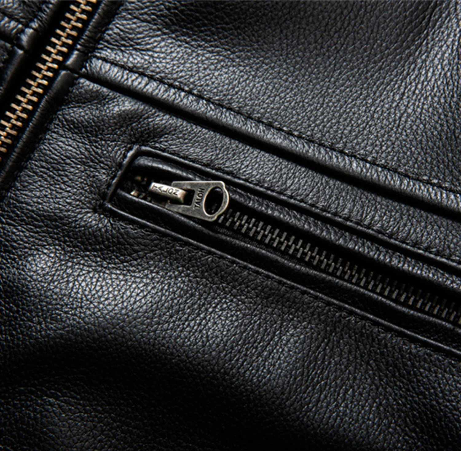 2025 New Top Layer Cowhide Leather Jacket Men Black Stand Collar Short Genuine Leather Coat High Quality Motorcycle Jackets L251013