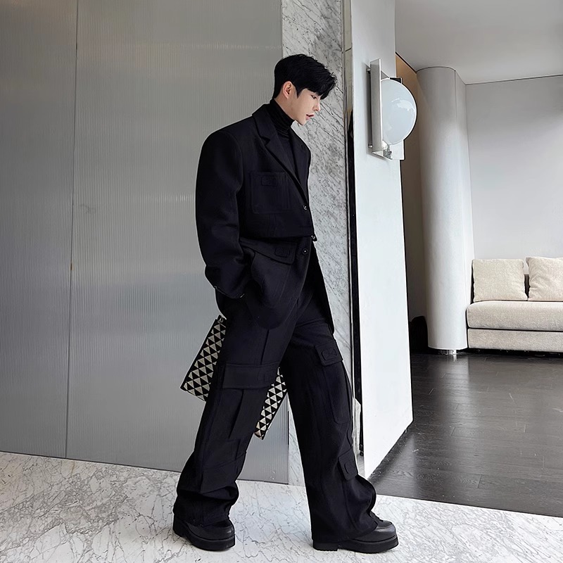 Autumn Winter Design Korean Version Workwear Large Pocket Detachable Heavyduty Wool Suit W0673 5295 241226