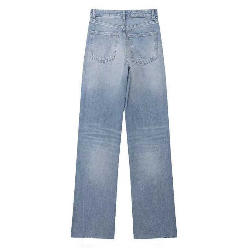 High Waist Wide Leg Jeans Fashionable Versatile Classic High Waist Denim Pants for Women with Worn Decoration Origin ChinaT251013