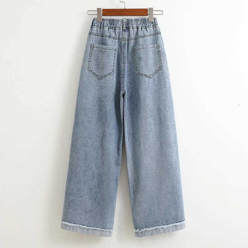 Plus Size Jeans For Women New 2025 High Elastic Waist Wide Leg Denim Pants With Pockets Korean Style Fashion Tassel Loose JeansT251013