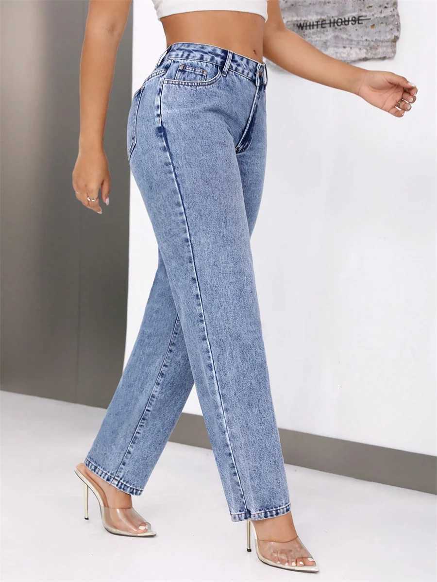 Benuynffy Vintage Blue Mid Waisted Jeans Womens American Casual Mom Pants Streetwear Fashion Denim Straight Long TrousersT251013