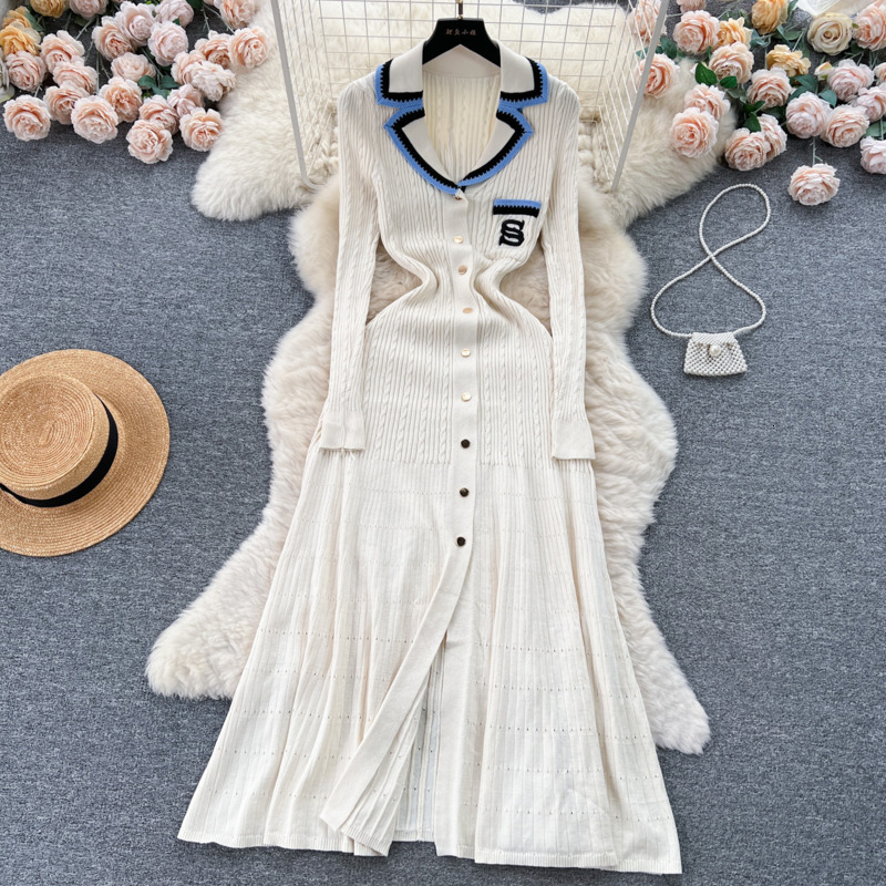 Fashion Dresses For Women 2025 New Embroidered V-neck Knit Short And Long Sleeve Midi Dress Ladies Woman Classic Clothing