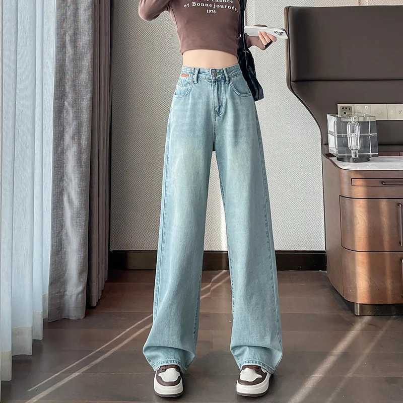 Light Color Jeans Womens High Waist Embroidery Loose Denim Long Wide Leg Pants Woman Jeans Camisa Feminina Lady Fat TrousersT251013