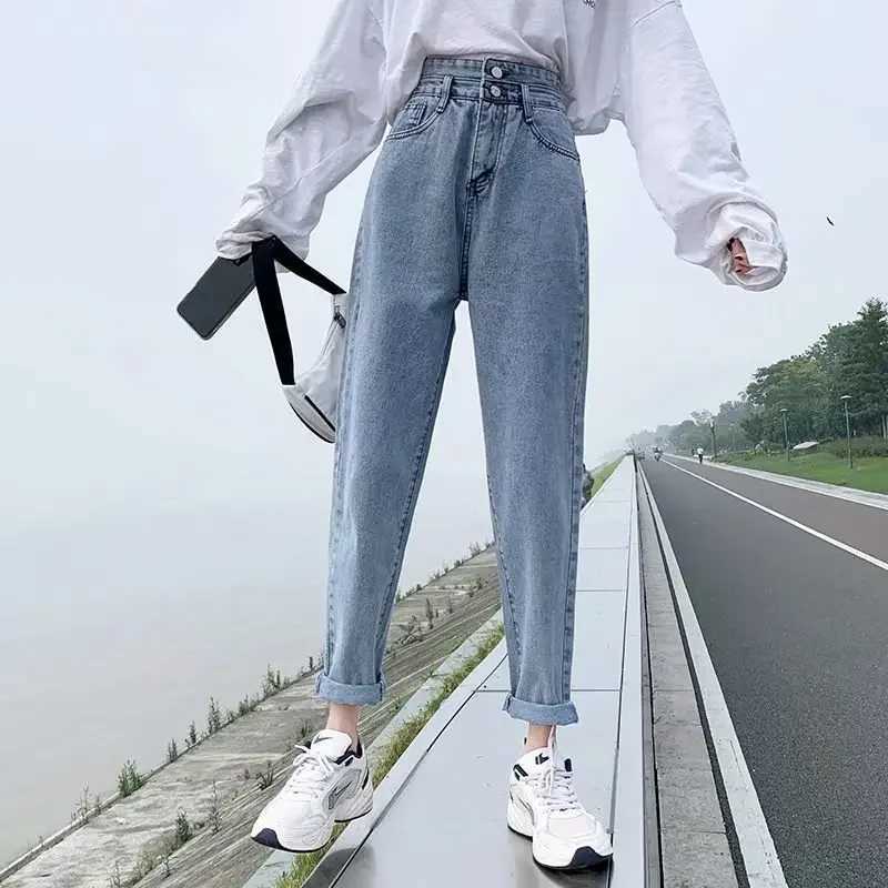 High Waist Straight Leg Denim Jeans Womens Dad Cucumber Pants Spring Autumn Fashion Loose Fit Harlan Style No DecorationT251013