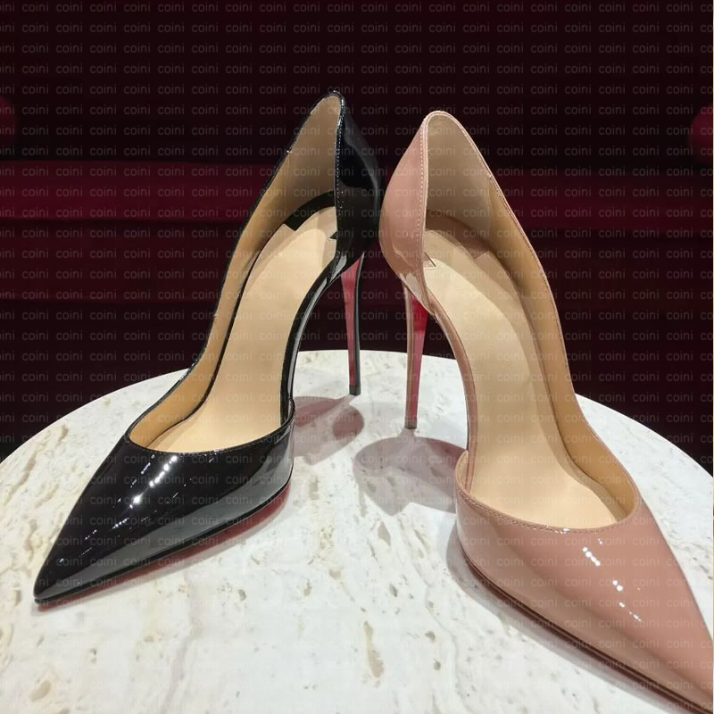 Women Red Shiny BottomShoes High Heels Shoes Designer Pointed Toe Sandals 6 8 10 12cm Nude Black Patent Leather Woman Brand Pumps With Dustbag size35-42