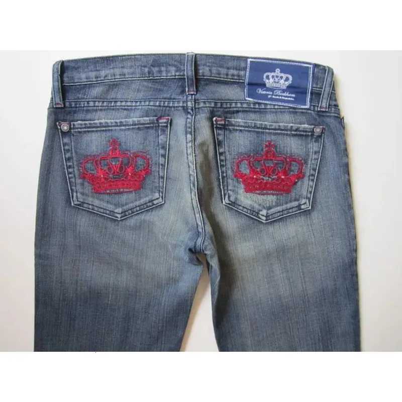 Harajuku Y2K crown graphic pocket embroidery high quality oversized jeans for women high street slim sexy casual straight pantsT251013