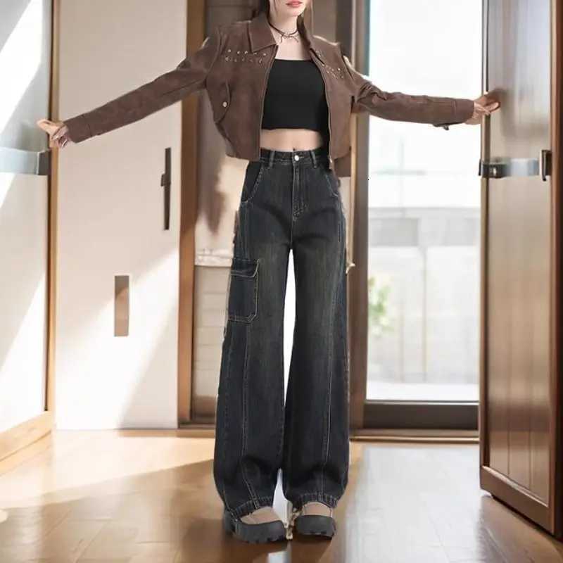 Comfortable Womens Straight Jeans High Waist Leisure Vintage Y2K Korean Slimming Pear Shaped Loose Bell Bottoms Denim TrousersT251013