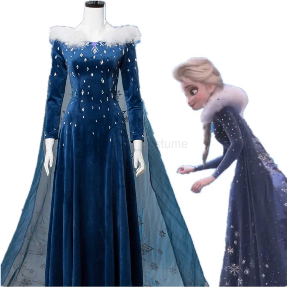 Disney Frozen Snow Elsa Princess Dress Women Perform Cute Game Clothing Female Cosplay Clothes Velvet Dress Halloween Costume H251013