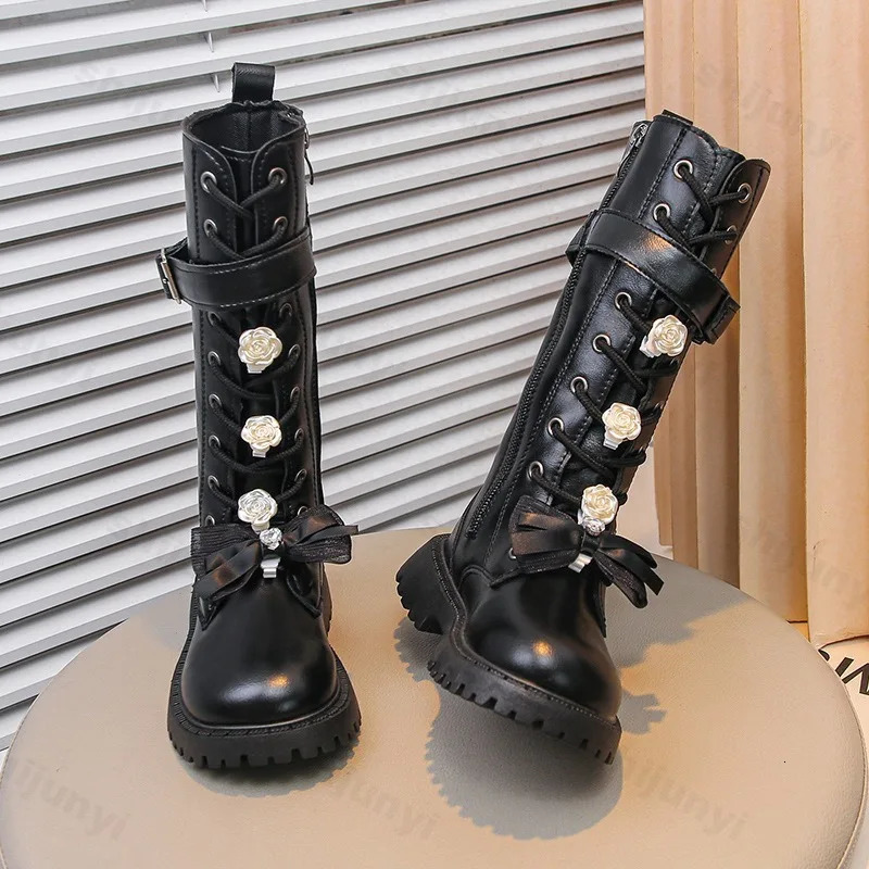 Autumn Children Knee Length Boots British Girls Princess Boots Kids Zipper Comfortable Non Slip Solid Color Long Boots 251017