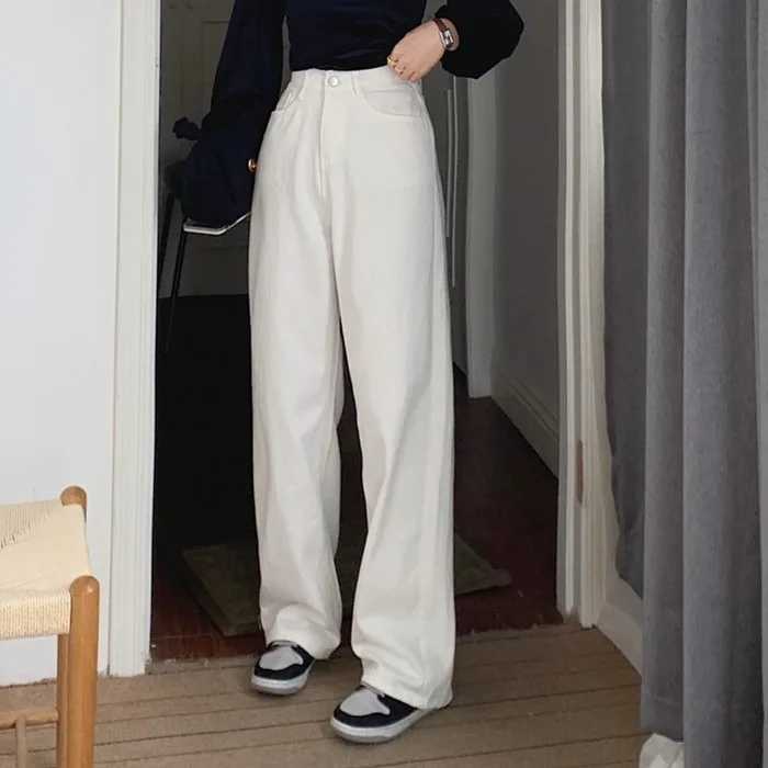 Korean Sle Simple Pure Color Wide Leg Jeans Pants for Women Summer Nine Points Regular Thin Casual TrousersT251013