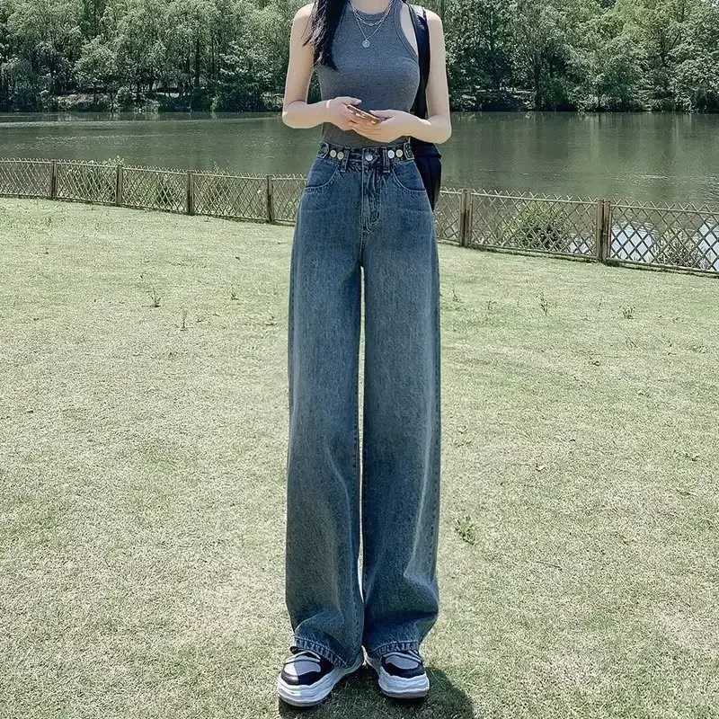 Hong Kong Style Spring Autumn Highwaisted Straightleg Jeans For Women Loose Fit Draped Design Sensibility Versatile New ModelT251013