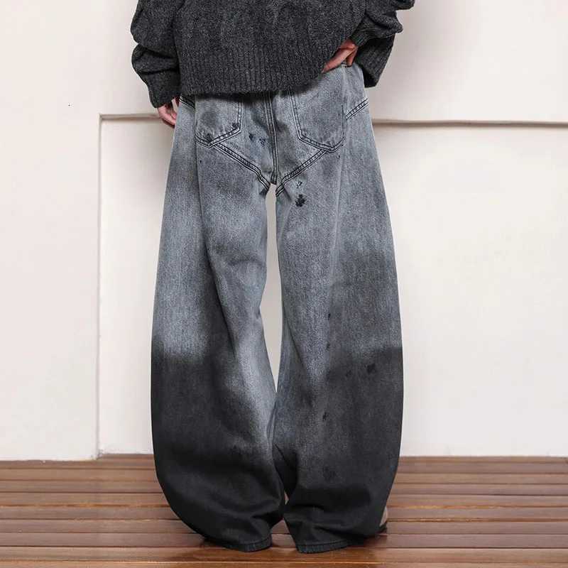 Autumn Korean Retro Splashed Ink Graffiti Denim Curved Knife Pants Baggy Jeans Y2k Fashion Women Pants Casual Straight Leg PantT251013