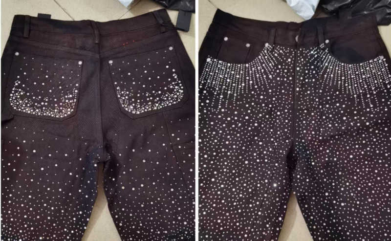 American Style Rhinestone Sequin Denim Shorts Y2K Jeans Mens Hip Hop Ribbon Washed Baggy Shorts Low Waist Over The Knee Pants T251013