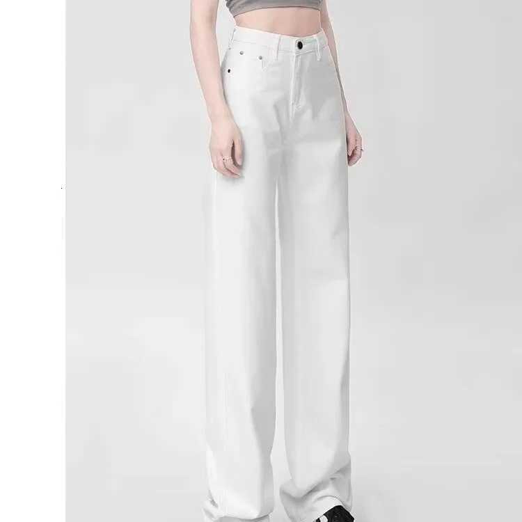 Fashionable High Waist Wide Leg White Denim Jeans Womens Spring Summer Slimming Straight Cut Draping FloorLength TrousersT251013
