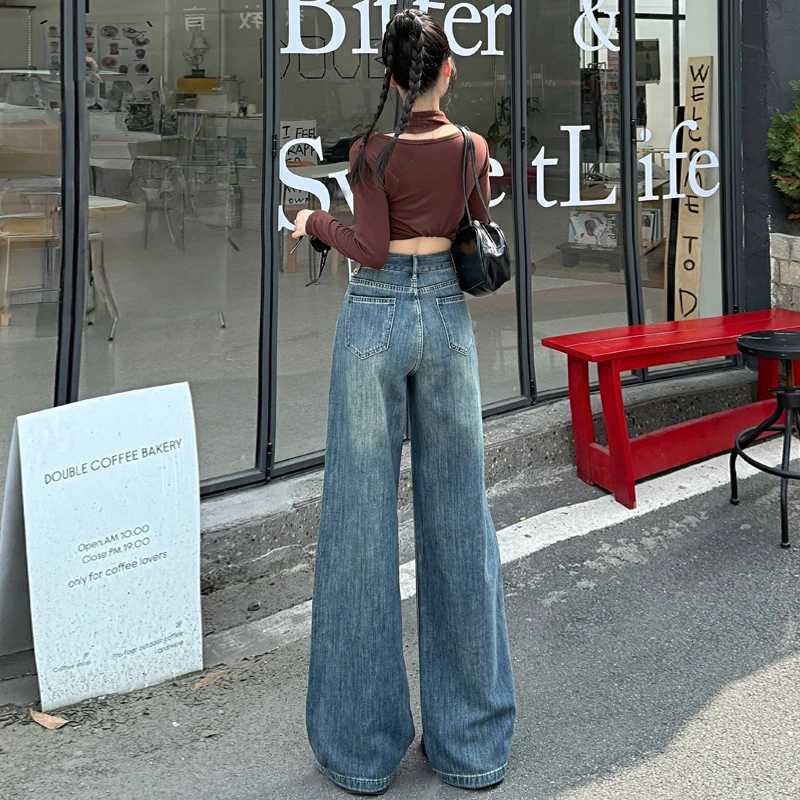 High Waisted Wide Leg Jeans Women Cotton Retro Denim Y2k Loose Fashion Design Sense Pant Streetwear Baggy Straight Trouser WomanT251013