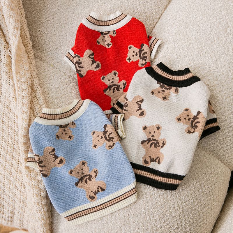 Winter and Autumn Little Pet Dog Clothes Full Print Cute Sweater Cat Two Leg Cardigan Small and Medium sized Dog Teddy Pet Clothes
