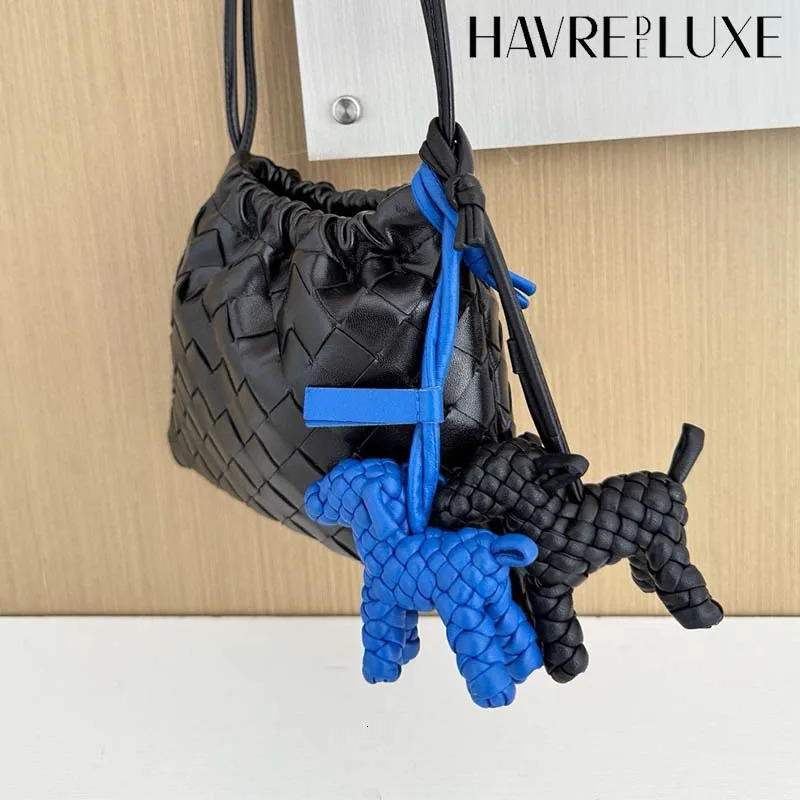 Genuine leather woven dog charm for womens bag keychain pendant animal ornament decoration accessories 251011