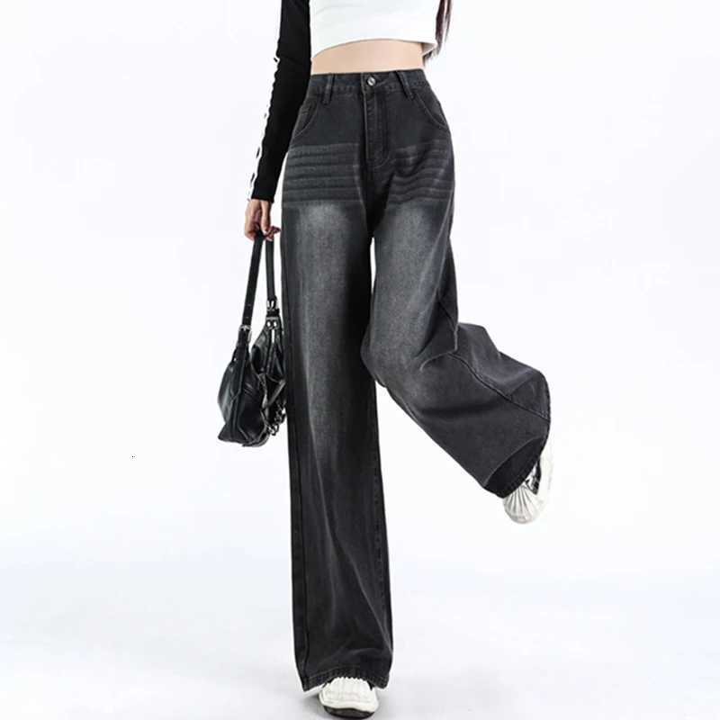 Woman Vintage High Waist Fashion Thicken Jeans Female Y2k Thermal Wide Leg Pants Girls Designer Black Punk Denim Loose TrousersT251013