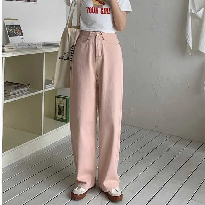 Korean Sle Simple Pure Color Wide Leg Jeans Pants for Women Summer Nine Points Regular Thin Casual TrousersT251013