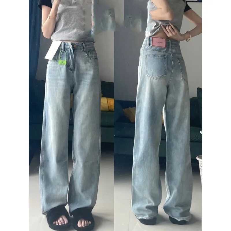Women Y2K Light Color Stretch High Waist Comfort Casual Baggy Jeans Loose Straight Wide Leg PantsT251013