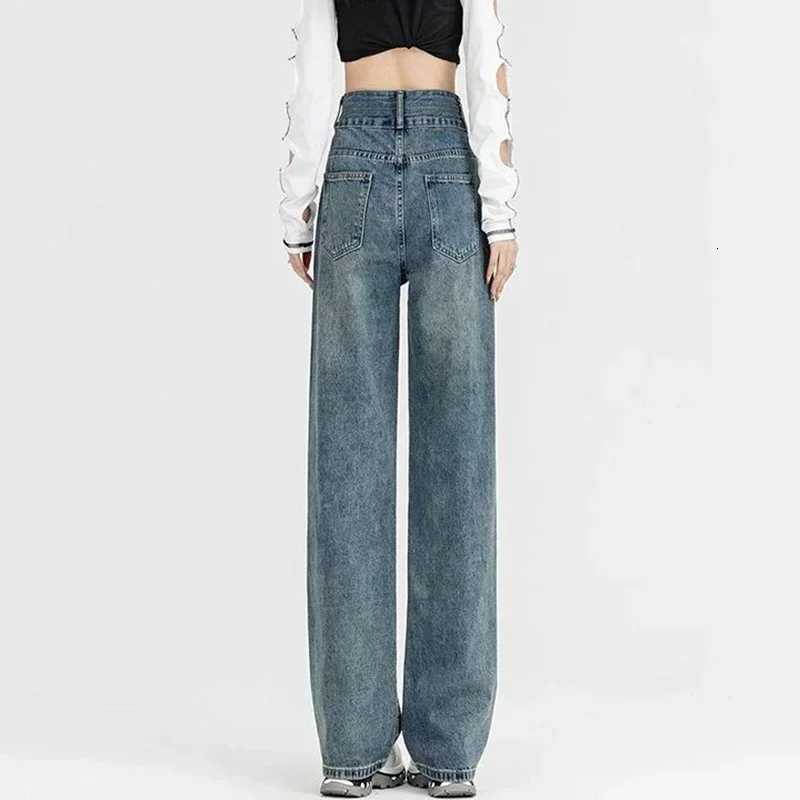 New Woman Korean Double Buckle Design Jeans Female Winter Snow Warm Thermal Plush Pants Girls Popular High Waist Denim TrousersT251013