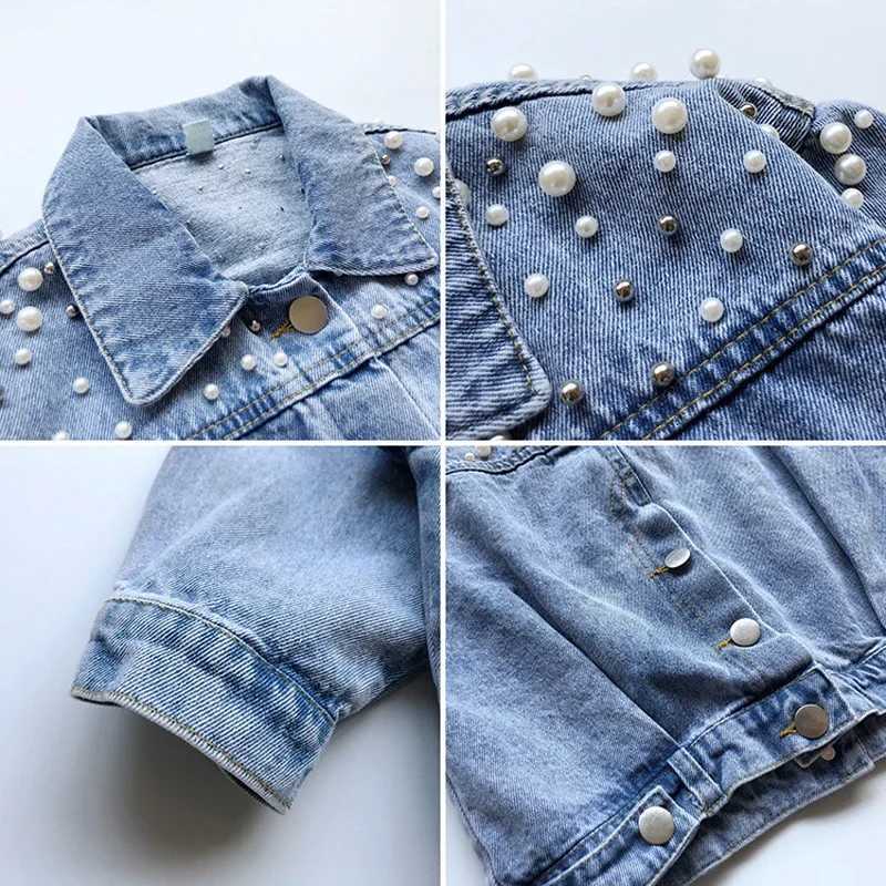 New Spring Autumn Pearl Embellishment Teenage Girls Denim Coat Children Fashion Windbreaker Kids Birthday Present Outerwear C251013