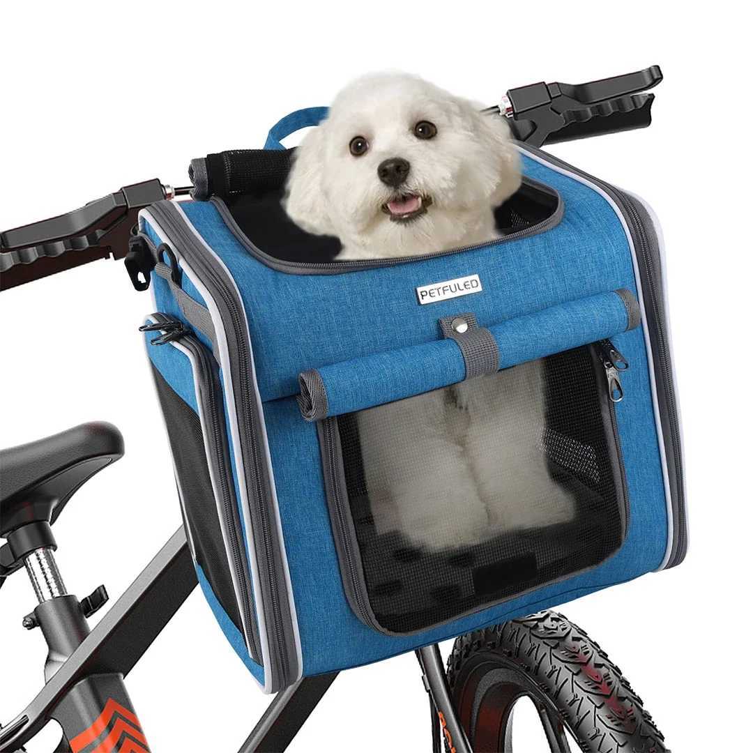 Dog or Cat Bike Basket Expandable Soft Sided Pet Carrier Backpack with 4 Open Doors Foldable Dog Bike Carrier C251013