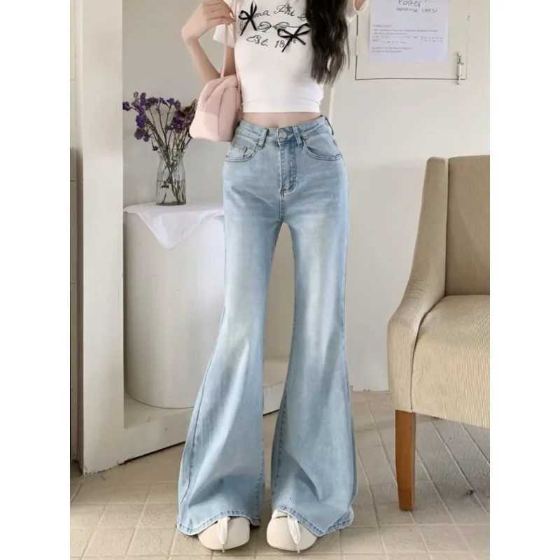 Womens Highwaisted Jeans Straight Tube Loose Leisure Stretch Denim Flare Pants Buttons Streetwear Autumn Female Floor LengthT251013