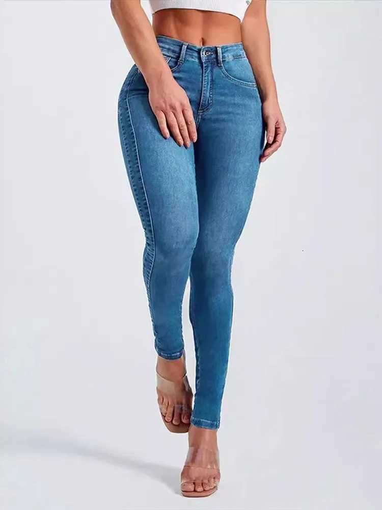 Street Slim Womens Blue Pencil Denim Pants Women Zipper Pockets Lady Jeans 2025 Autumn Lady Casual Street TrouserT251013