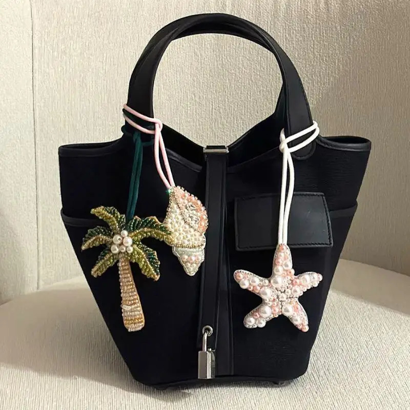 Coconut Tree Applique Patch Crystal Starfish Sequin Handmade Beaded Clothing Sew On Patches Hanging Rope Keyring Bag Pendant 251010