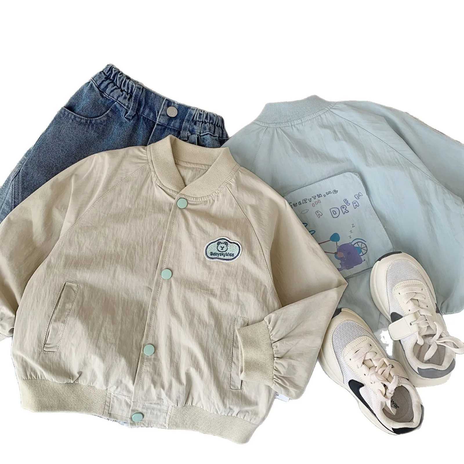 Baby Boys Autumn Coats New Loose Bear Printed Single Breasted Toddler Boys Jacket Round Neck Long Sleeves 18Y Boys Outerwear C251013